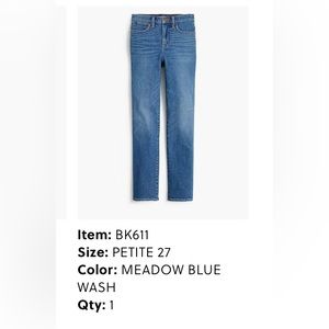 J crew essential straight jean 27P NWT